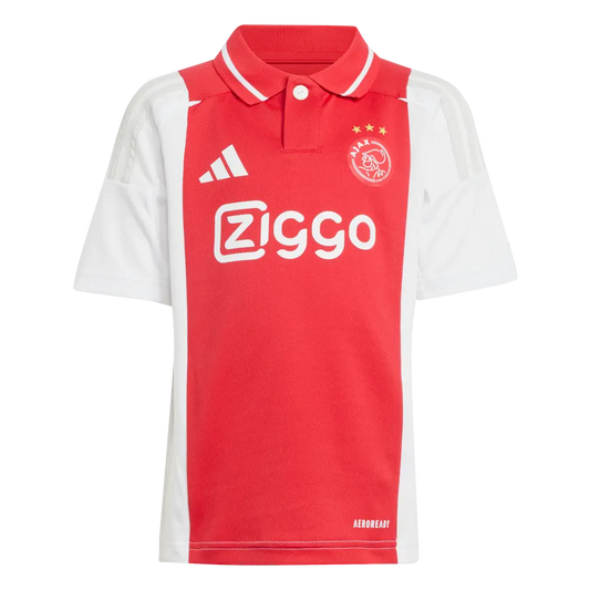 Camiseta + short Ajax local 2024/2025 - NIÑOS vista sobre fondo blanco