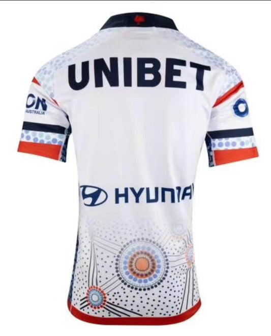 Camiseta Rugby Sydney Roosters - Ed. Indigenous 2024 vista sobre fondo blanco
