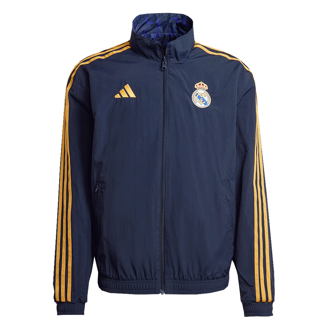 Campera Real Madrid rompe viento Reversible 2024 vista sobre fondo blanco