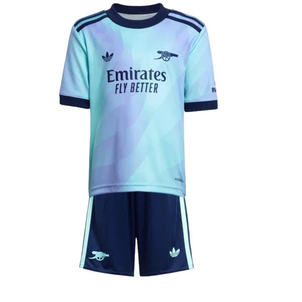 Camiseta + short Arsenal Tercera 2024/2025 - NIÑOS vista sobre fondo blanco