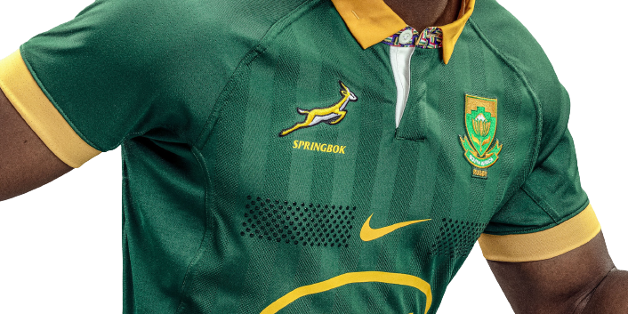 Camiseta Rugby Springboks Sudafrica local vista sobre fondo blanco