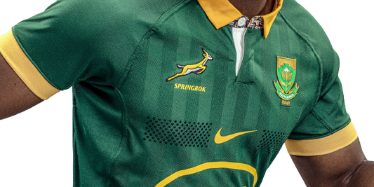 Camiseta Rugby Springboks Sudafrica local vista sobre fondo blanco