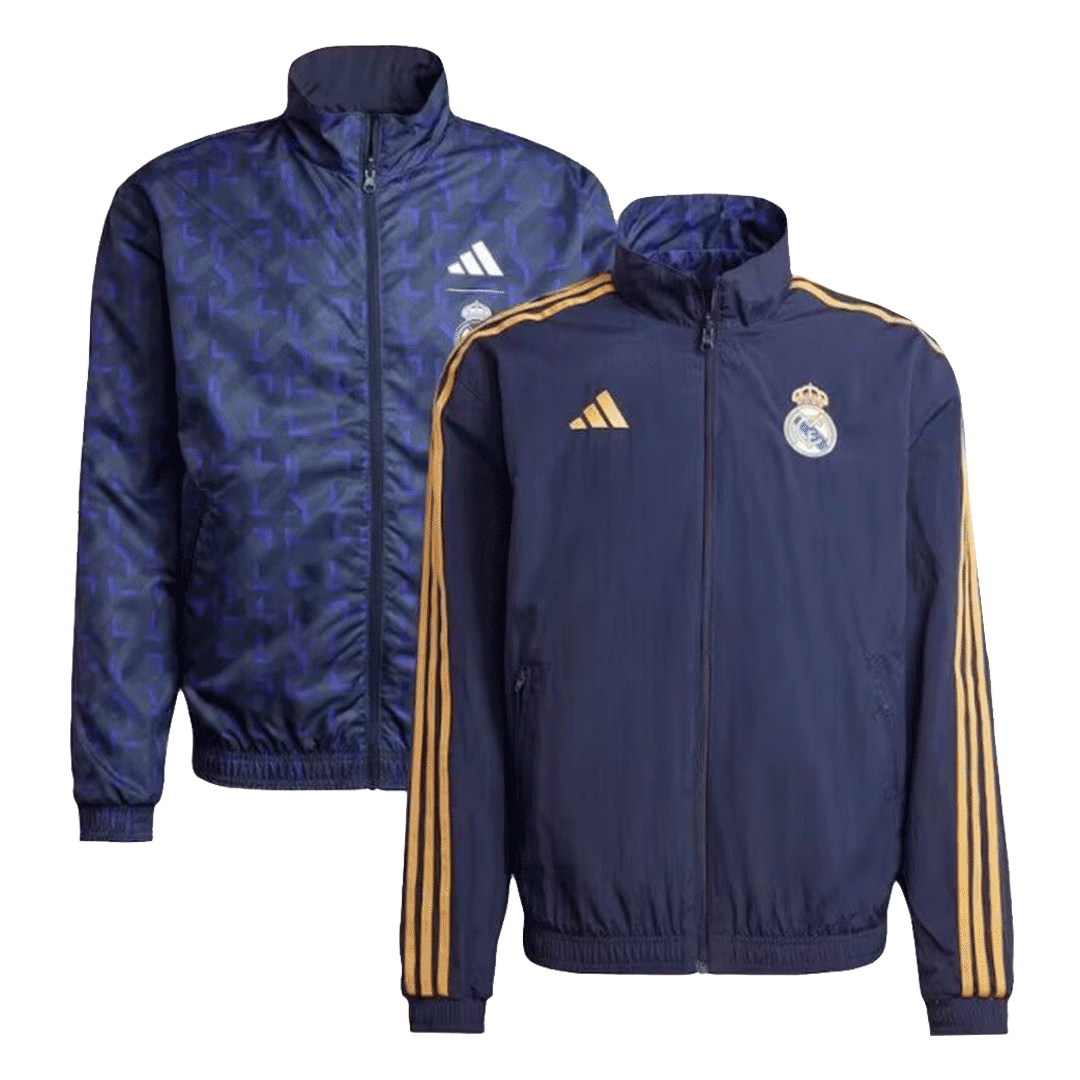 Campera Real Madrid rompe viento Reversible 2024 vista sobre fondo blanco