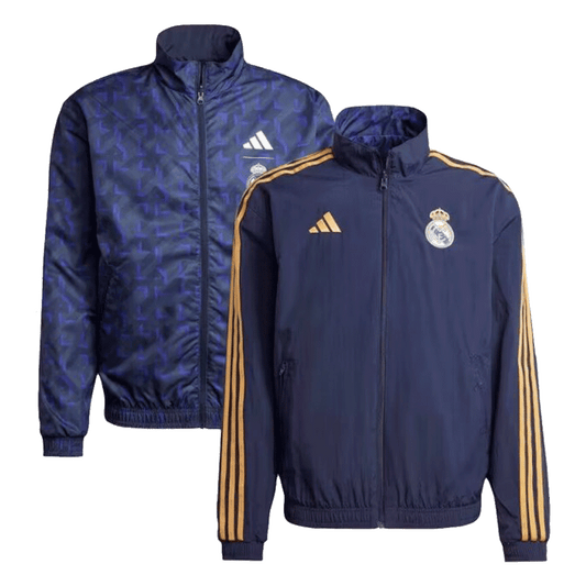 Campera Real Madrid rompe viento Reversible 2024 vista sobre fondo blanco