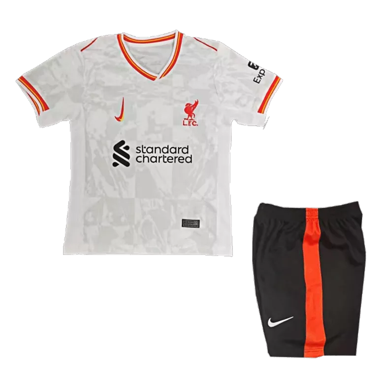 Camiseta + short Liverpool tercera 2024/2025 - NIÑOS vista sobre fondo blanco