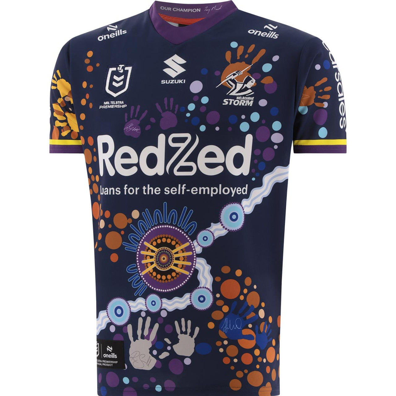 Camiseta Rugby Melbourne Storm - Ed. Indigenous 2024 vista sobre fondo blanco