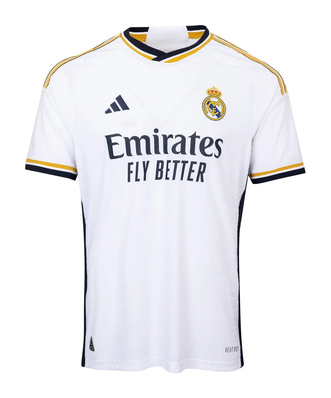 Camiseta Real Madrid local 2023/2024 vista sobre fondo blanco