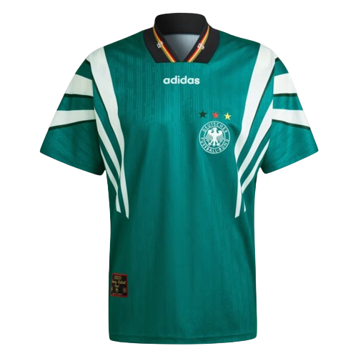 Camiseta Alemania alternativa Retro 1996 vista sobre fondo blanco