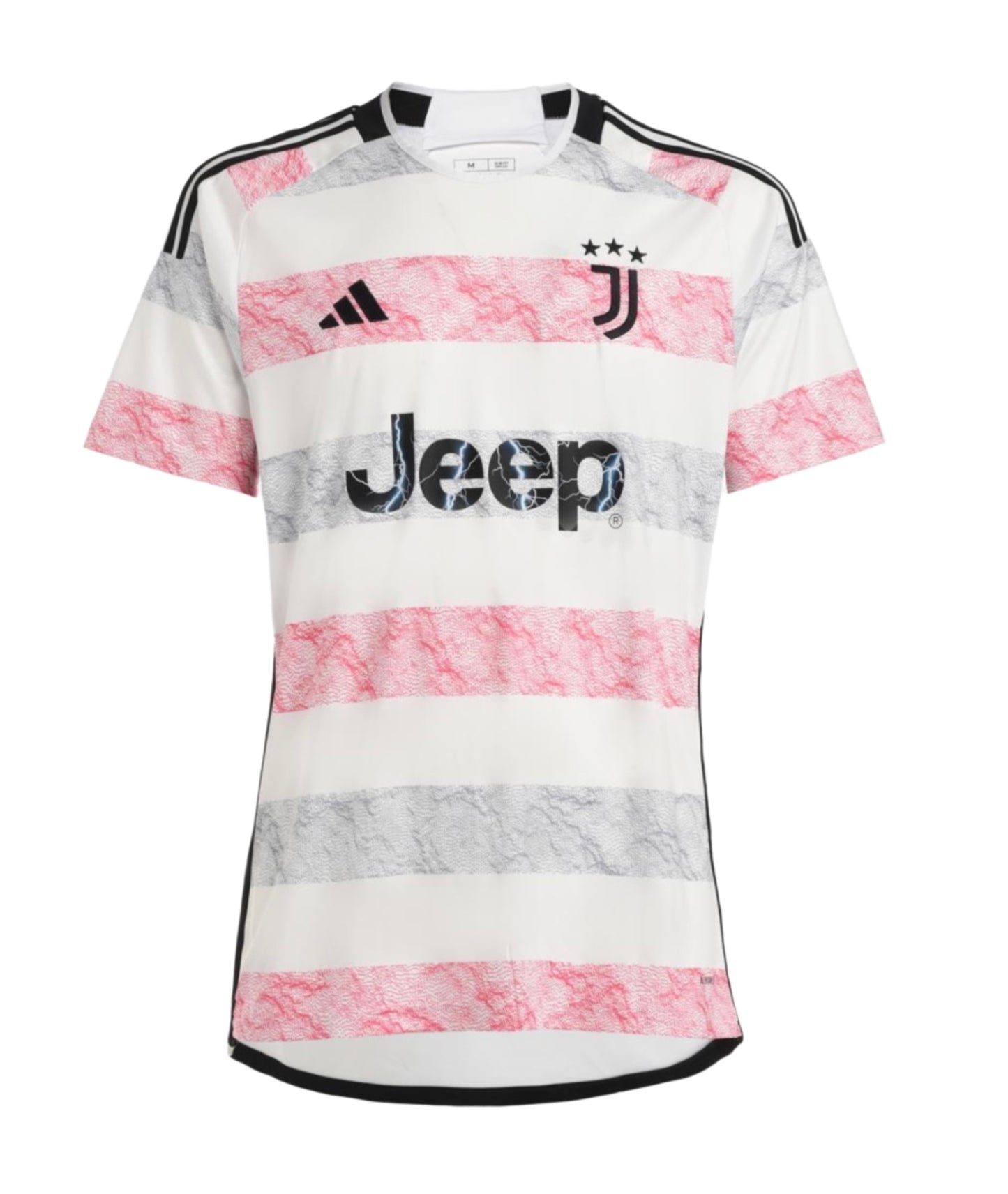 Camiseta Juventus visitante 2023/2024 vista sobre fondo blanco