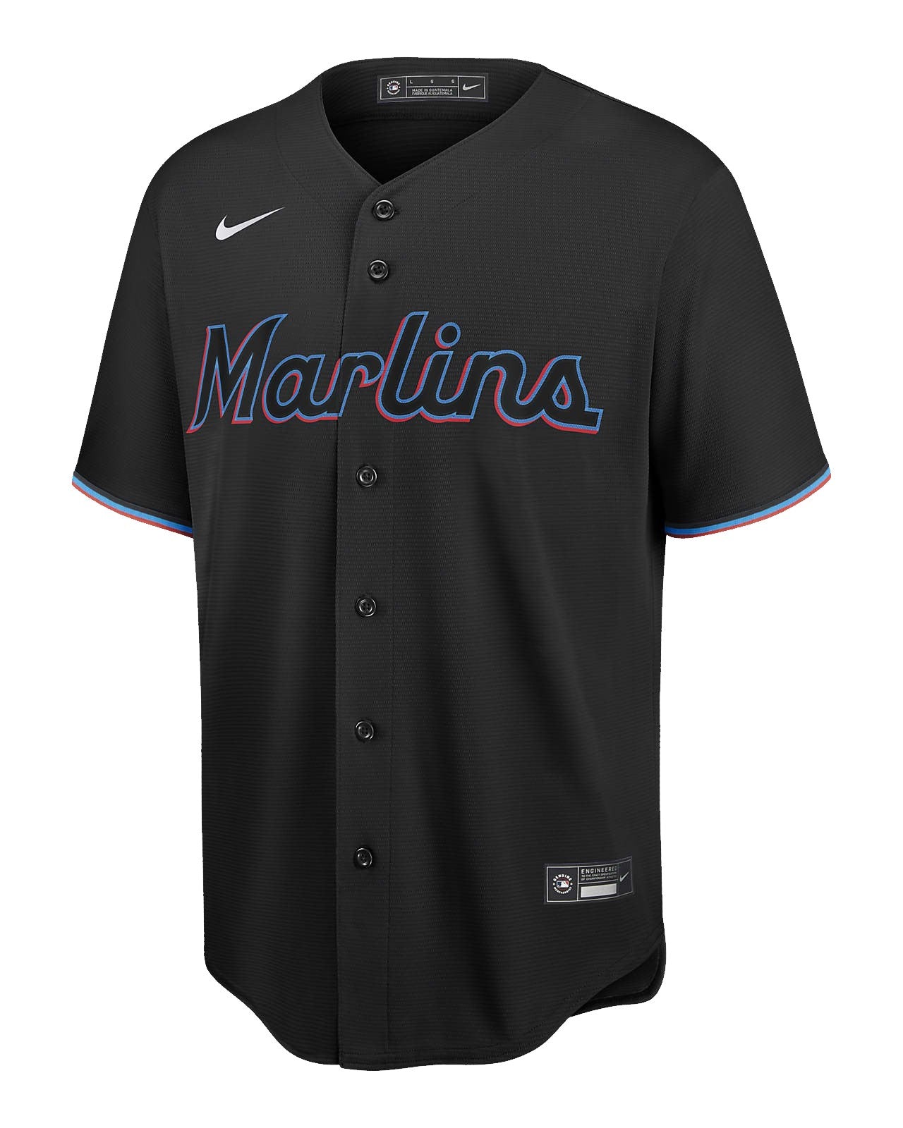 Camiseta Miami Marlins local vista sobre fondo blanco