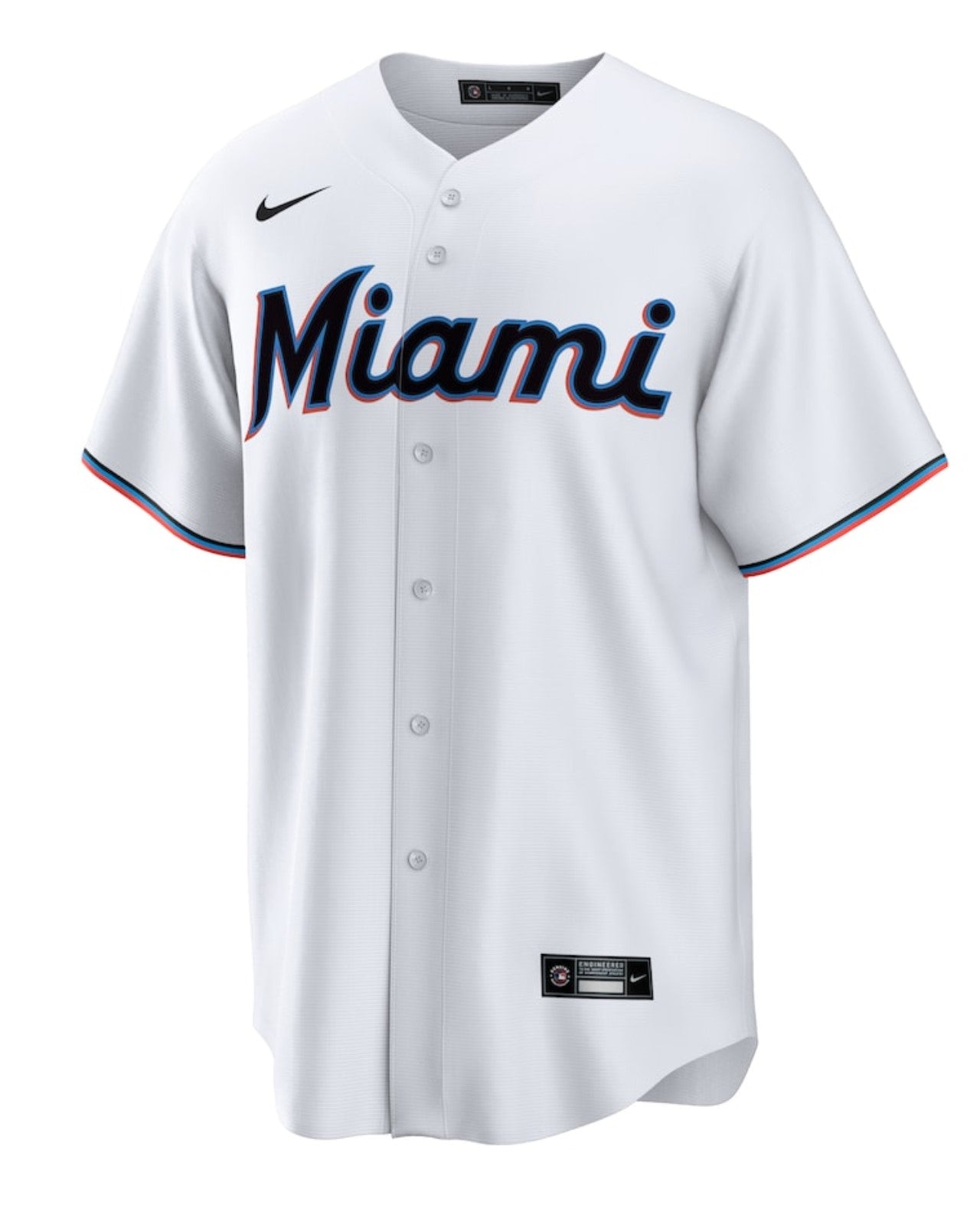 Camiseta Miami Marlins visitante vista sobre fondo blanco
