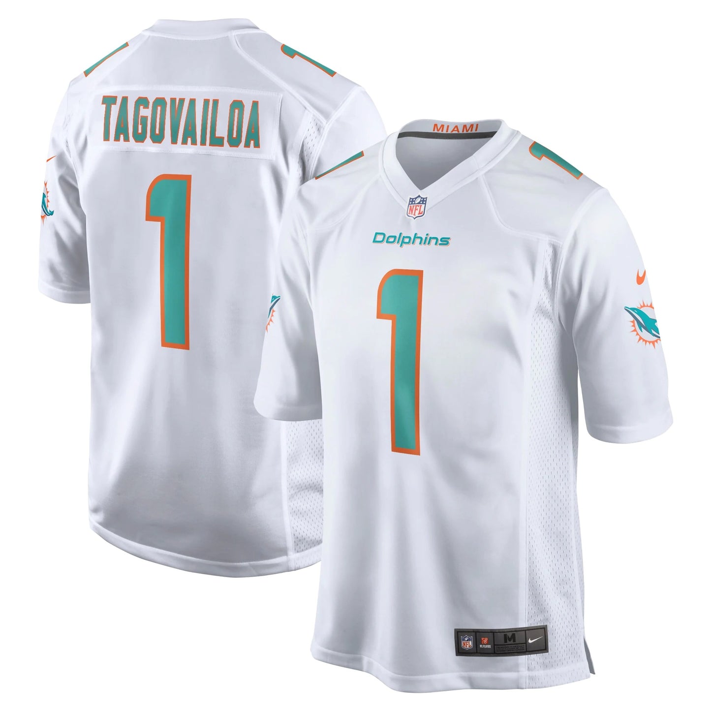 Camiseta Miami Dolphins visitante vista sobre fondo blanco