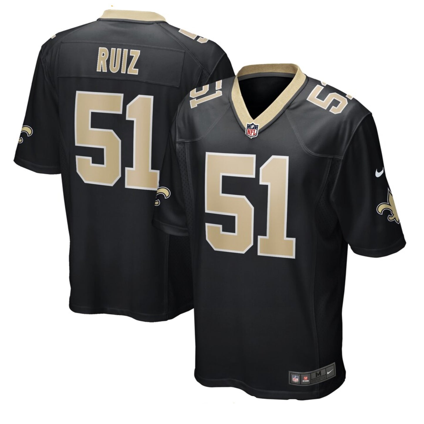 Camiseta New Orleans saints local 2021/2022 vista sobre fondo blanco