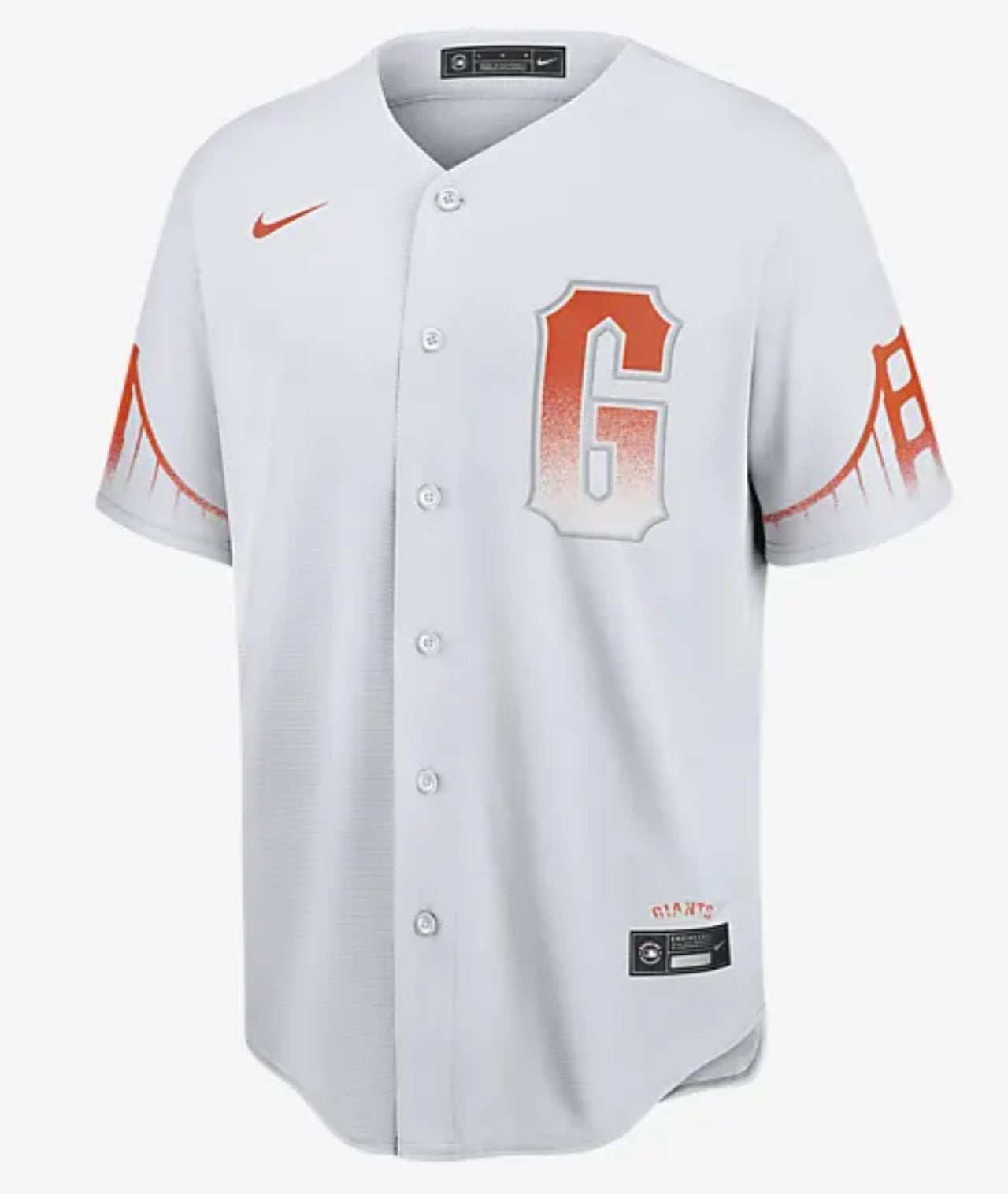 Camiseta San Francisco Giants visitante vista sobre fondo blanco