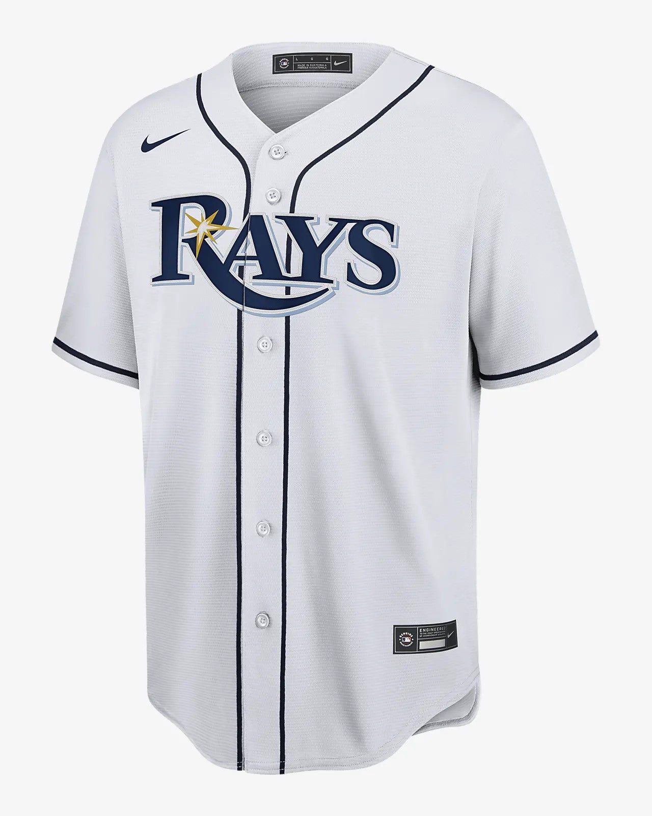 Camiseta Tampa Bay Rays local vista sobre fondo blanco
