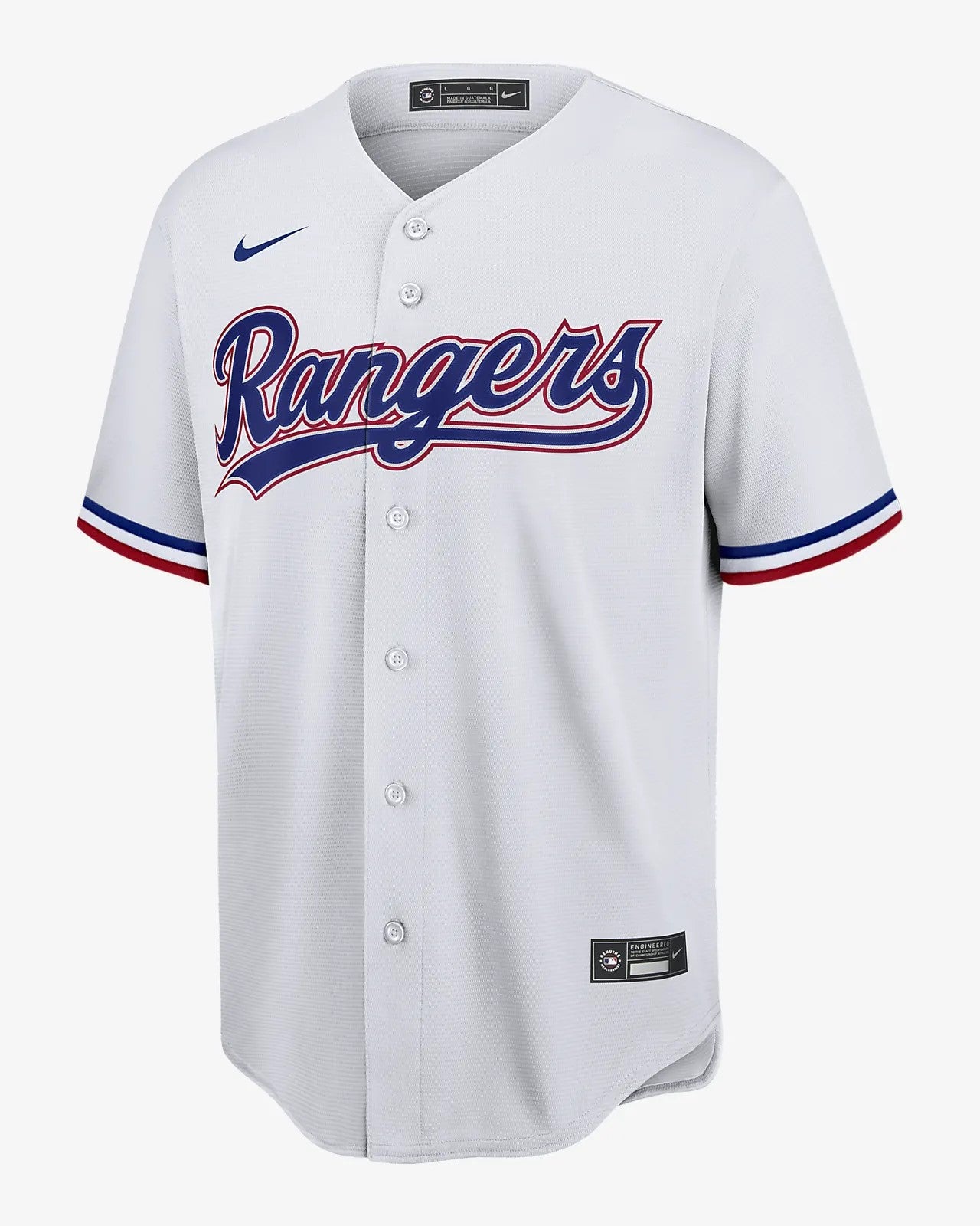 Camiseta Texas Rangers local vista sobre fondo blanco