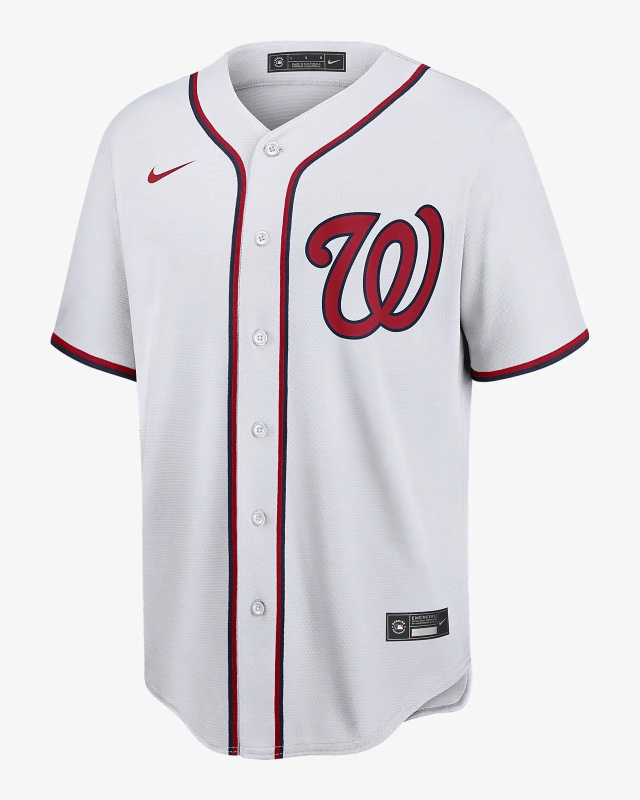 Camiseta Washington Nationals visitante vista sobre fondo blanco