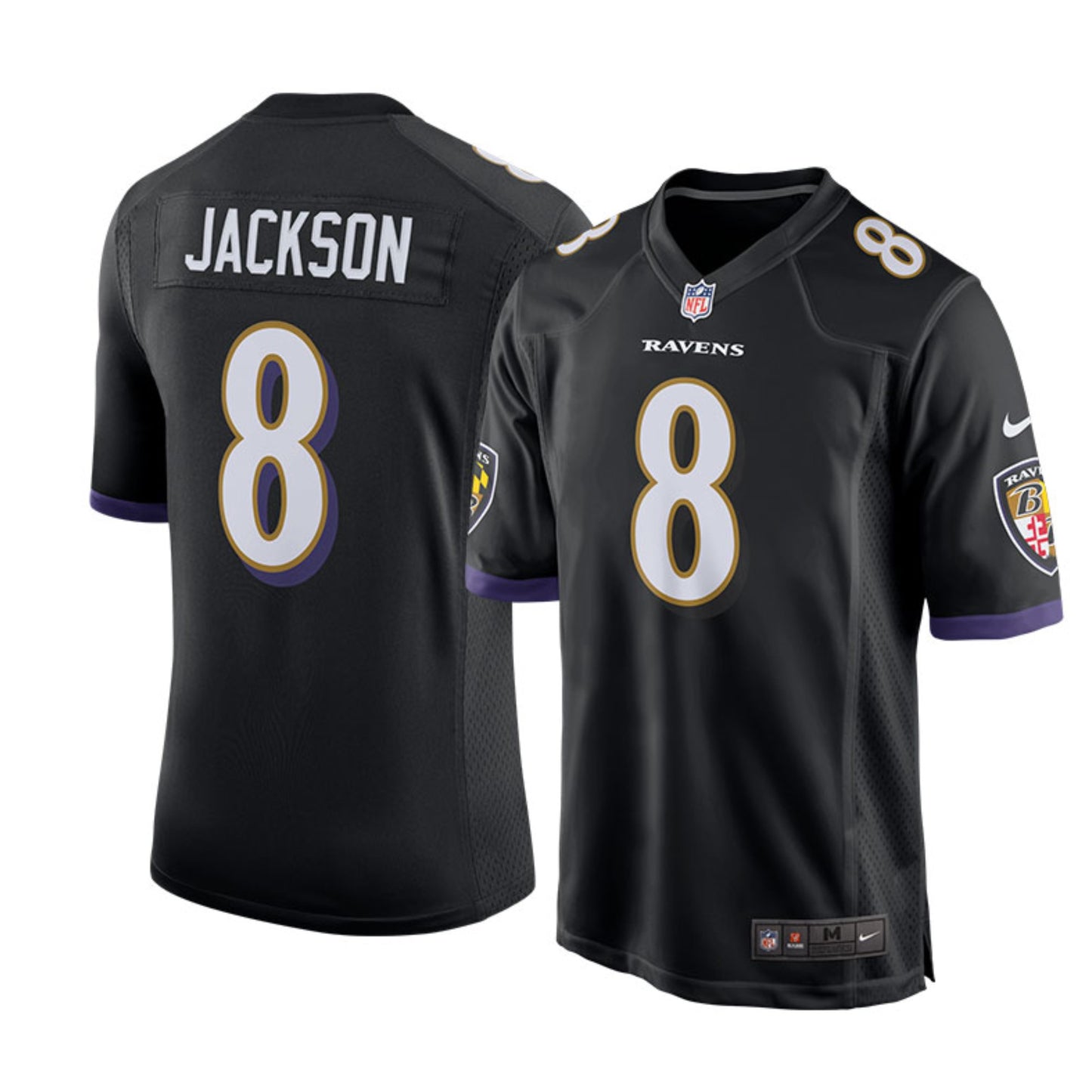 Camiseta Baltimore Ravens visitante 2021/2022 vista sobre fondo blanco