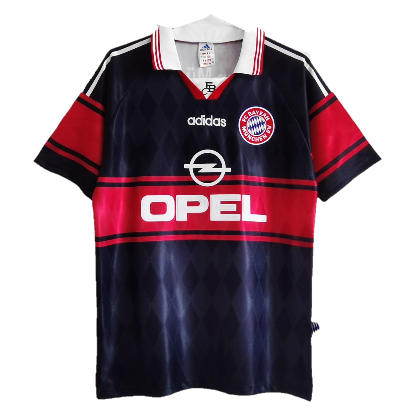 Camiseta Bayern munich Retro 1997-1999 vista sobre fondo blanco