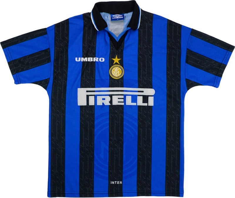 Camiseta Inter de milan Retro 1997/1998 vista sobre fondo blanco