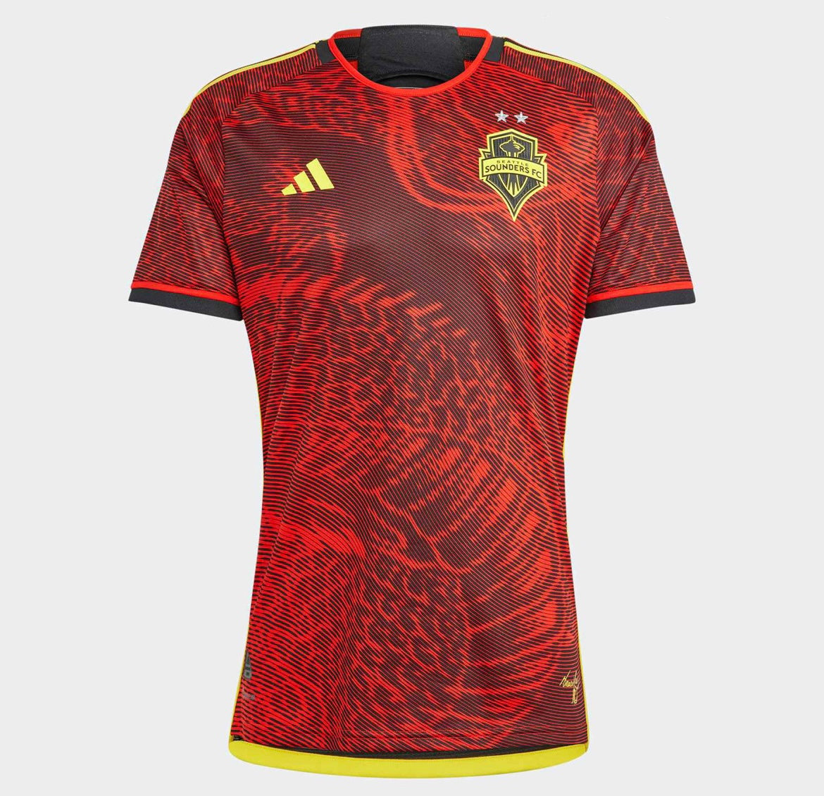 Camiseta Seattle sounders fc visitante 2023/2024 vista sobre fondo blanco