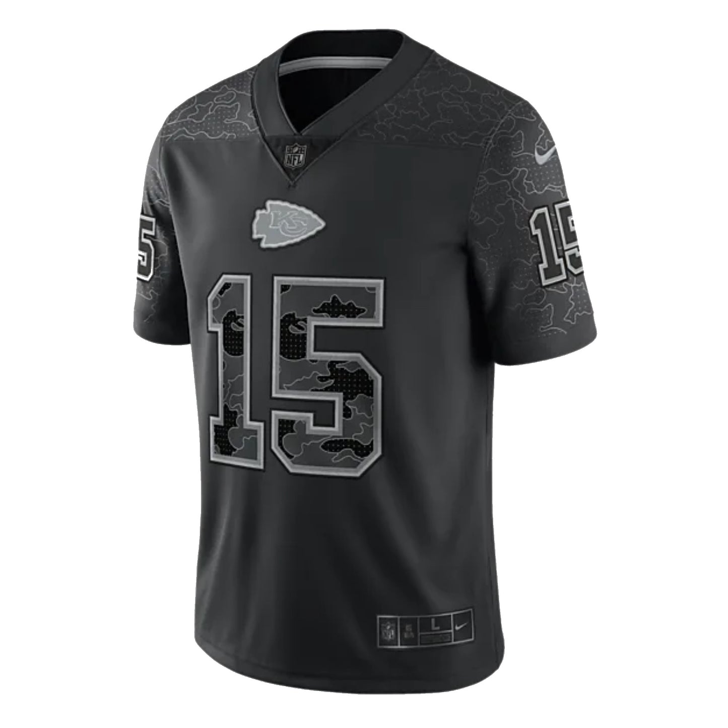 Camiseta Kansas city chiefs camuflada 2021/2022 vista sobre fondo blanco