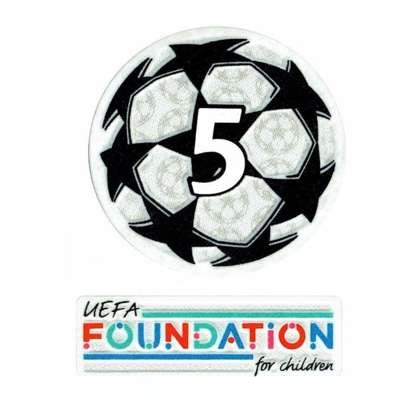 Logo UEFA Champions League 5 + UEFA Foundation vista sobre fondo blanco