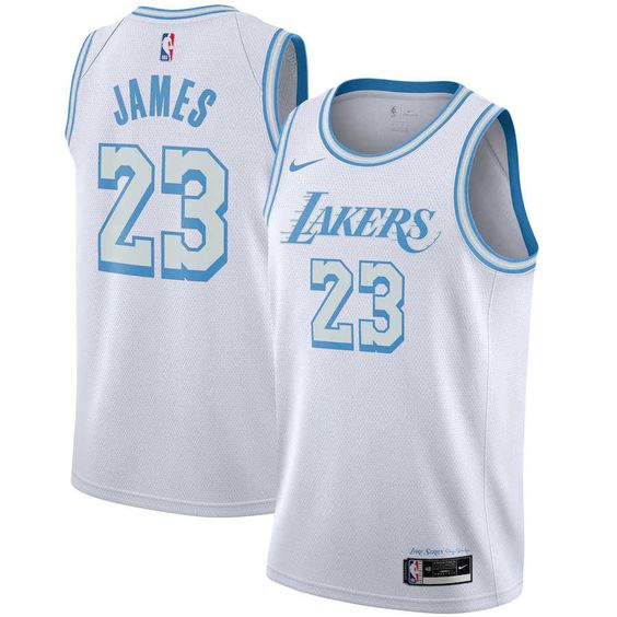 Camiseta Los Angeles Lakers - Blanca 2020/2021 vista sobre fondo blanco