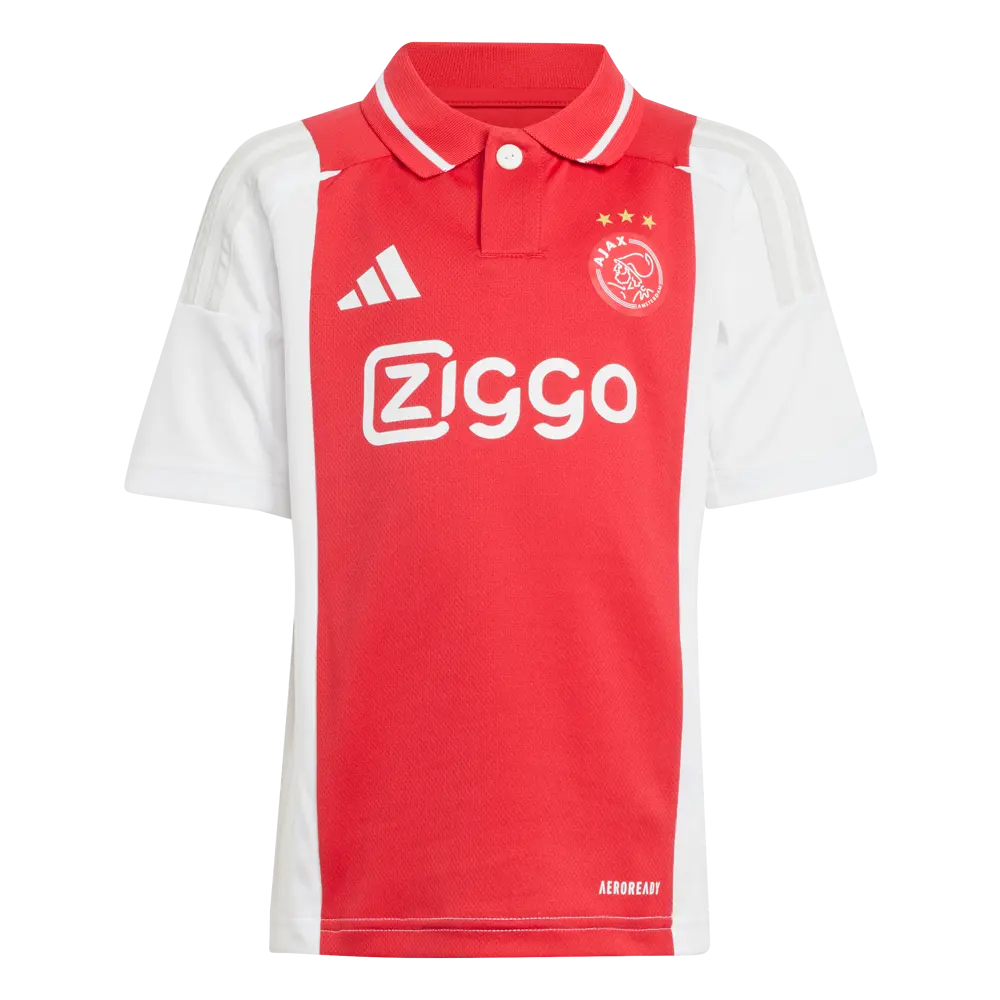 Camiseta + short Ajax local 2024/2025 - NIÑOS vista sobre fondo blanco