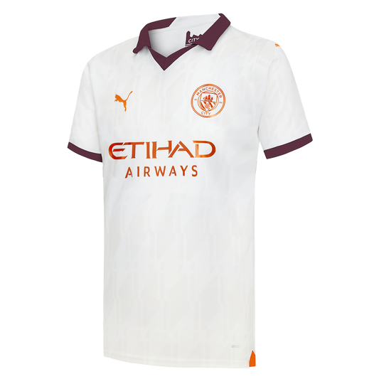 Camiseta Manchester City alternativa 2023/2024 vista sobre fondo blanco