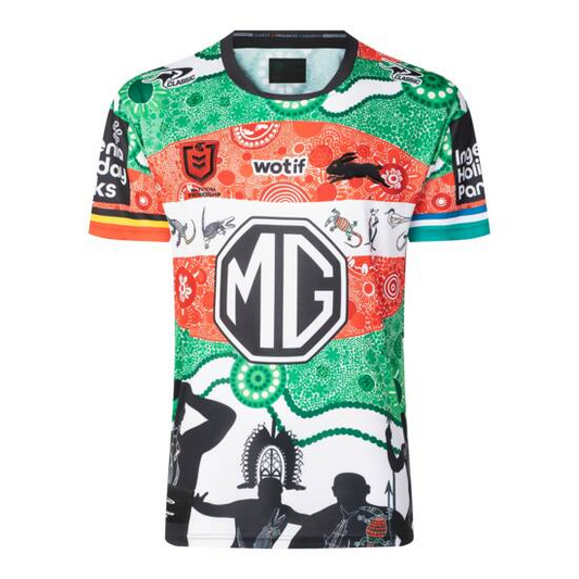 Camiseta Rugby The South Sydney Rabbitohs - Ed. Indigenous 2024 vista sobre fondo blanco
