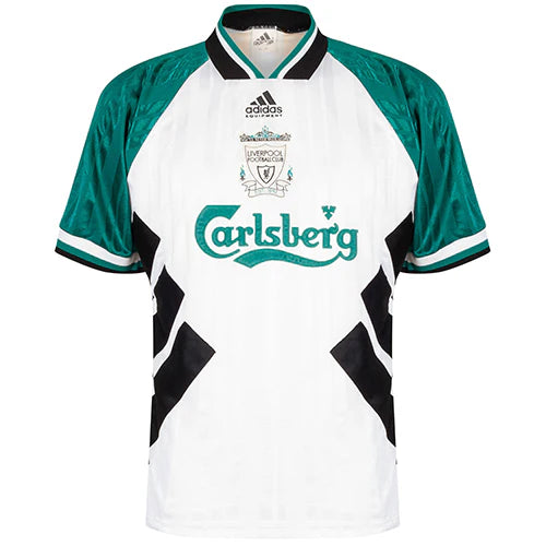 Camiseta Liverpool Retro visitante 1993/1994 vista sobre fondo blanco