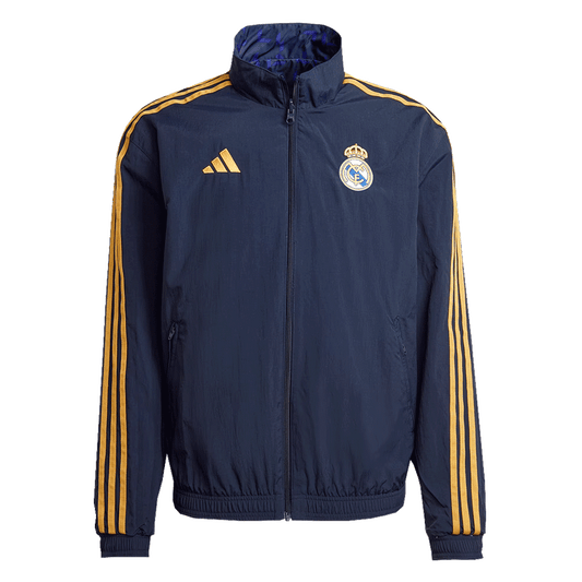 Campera Real Madrid rompe viento Reversible 2024 vista sobre fondo blanco