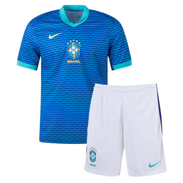 Camiseta + short Brasil alternativa 2024/2025 - NIÑOS vista sobre fondo blanco