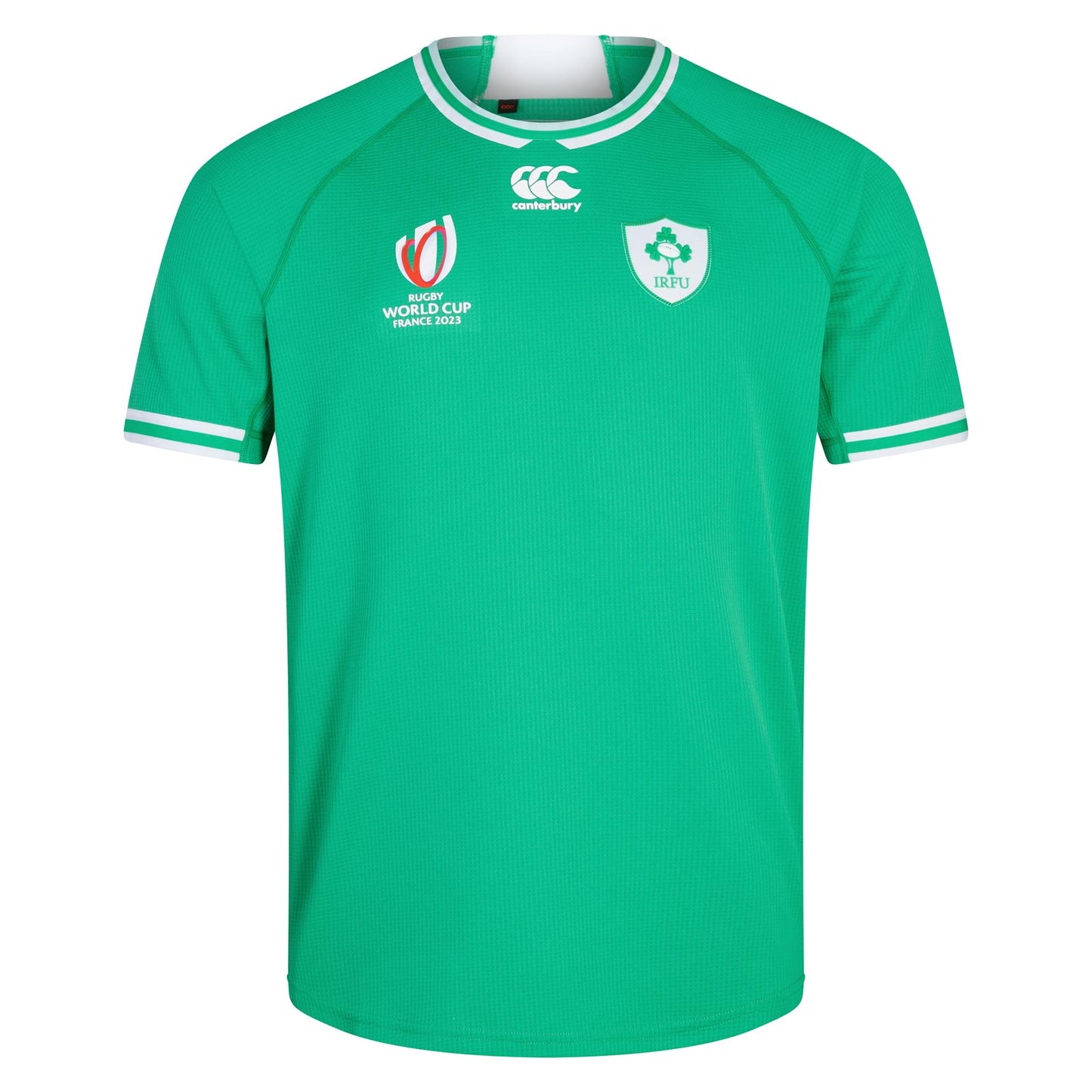 Camiseta Rugby Irlanda local - RWC '23 vista sobre fondo blanco