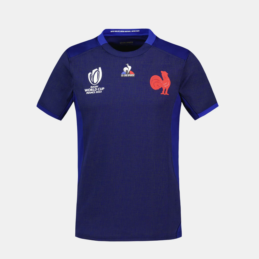Camiseta Rugby Francia local - RWC '23 vista sobre fondo blanco