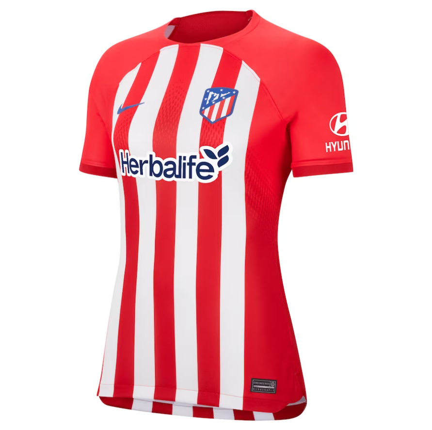 Camiseta Mujer Atletico de Madrid local 2023/2024 vista sobre fondo blanco