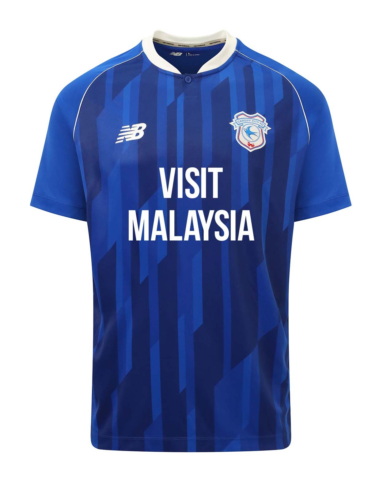 Camiseta Cardiff City local 2023/2024 vista sobre fondo blanco