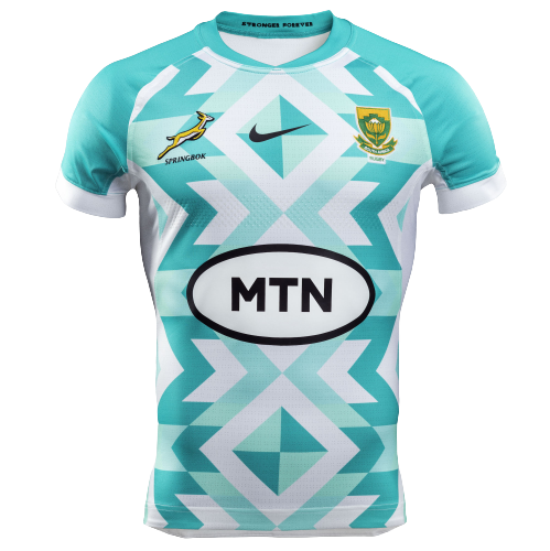 Camiseta Rugby Springboks Sudafrica alternativa vista sobre fondo blanco