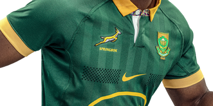 Camiseta Rugby Springboks Sudafrica local vista sobre fondo blanco