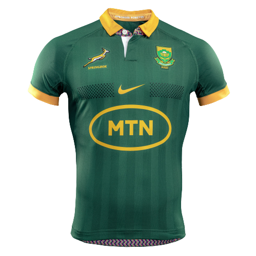 Camiseta Rugby Springboks Sudafrica local vista sobre fondo blanco