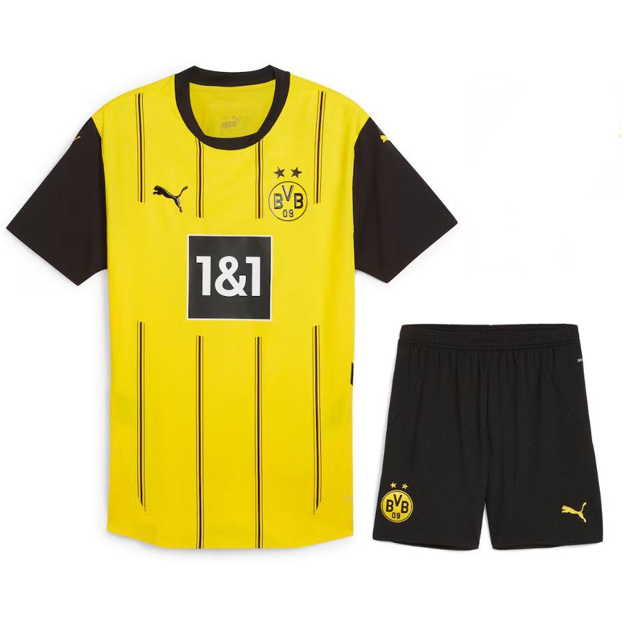 Camiseta + short Borussia Dortmund local 2024/2025 - NIÑOS vista sobre fondo blanco