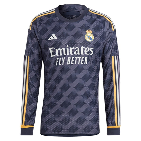 Camiseta Real Madrid alternativa manga larga 2023/2024 vista sobre fondo blanco