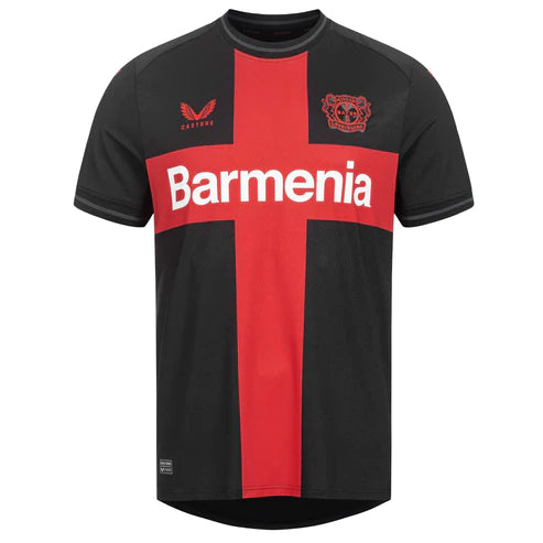 Camiseta Bayer 04 Leverkusen local 2023/2024 vista sobre fondo blanco