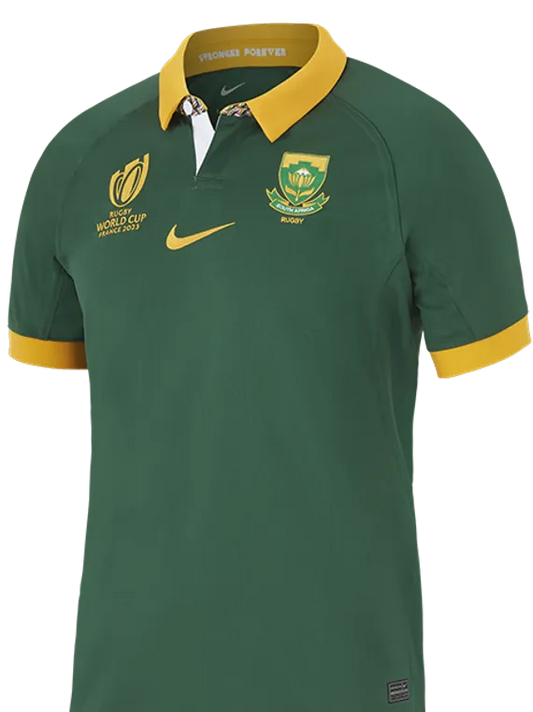 Camiseta Rugby Springboks Sudafrica local - RWC '23 vista sobre fondo blanco