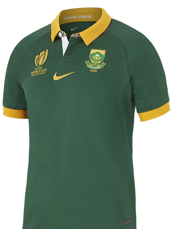 Camiseta Rugby Springboks Sudafrica local - RWC '23 vista sobre fondo blanco