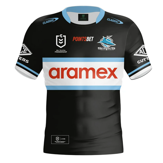 Camiseta Rugby Cronulla-Sutherland Sharks 2024 vista sobre fondo blanco
