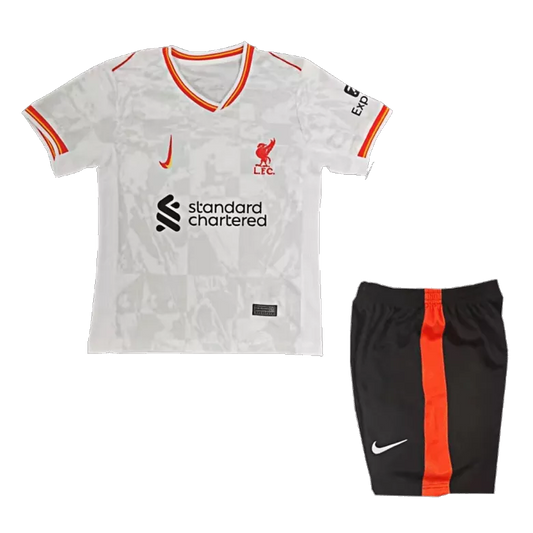 Camiseta + short Liverpool tercera 2024/2025 - NIÑOS vista sobre fondo blanco