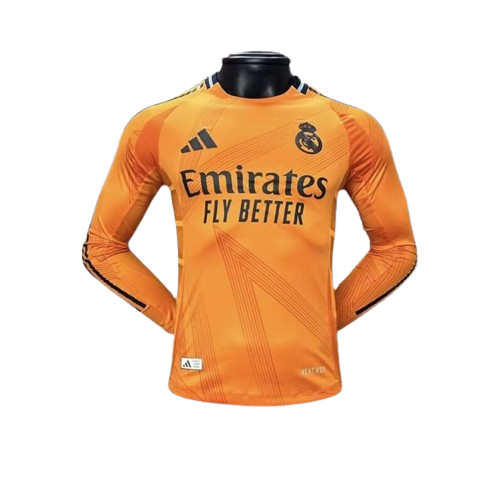 Camiseta Real Madrid visitante 2024/2025 - Manga larga Versión JUGADOR vista sobre fondo blanco