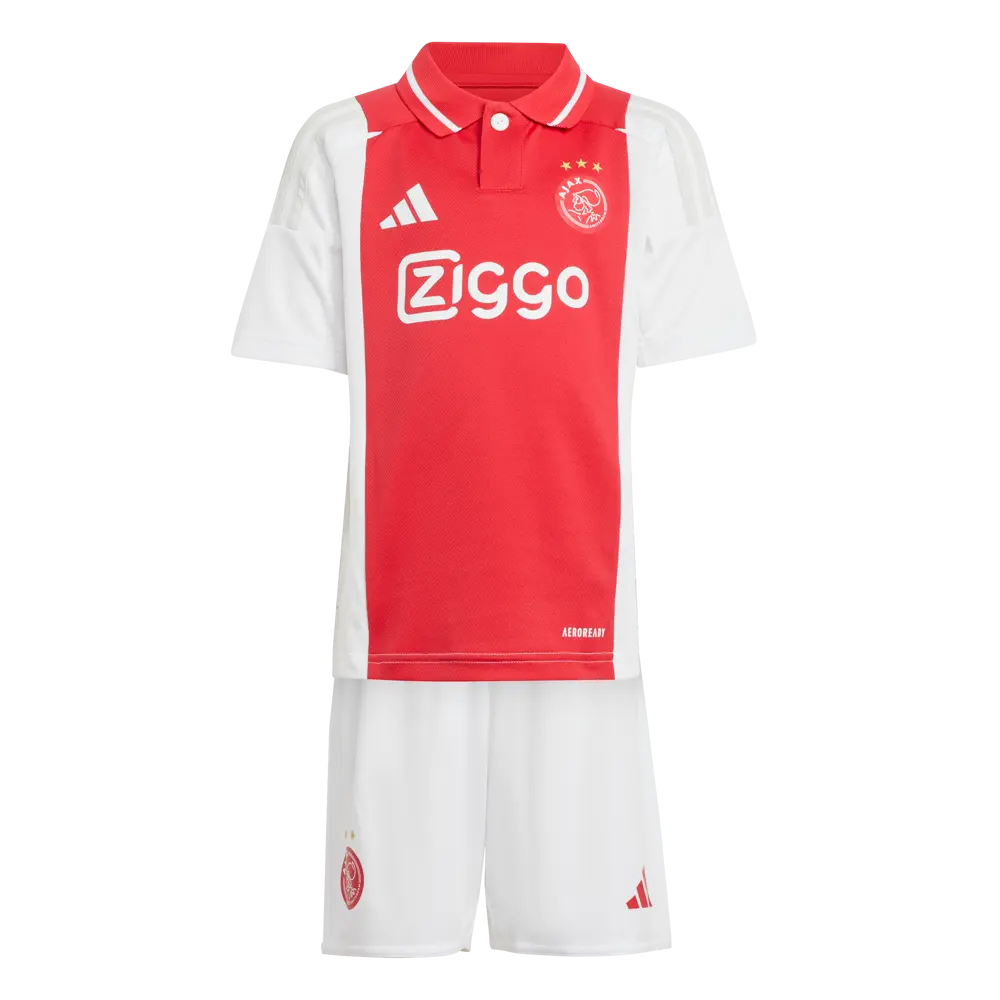 Camiseta + short Ajax local 2024/2025 - NIÑOS vista sobre fondo blanco